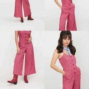 NWT Lazy Oaf Red Gingham Checkin You Out Wide Leg Jumpsuit